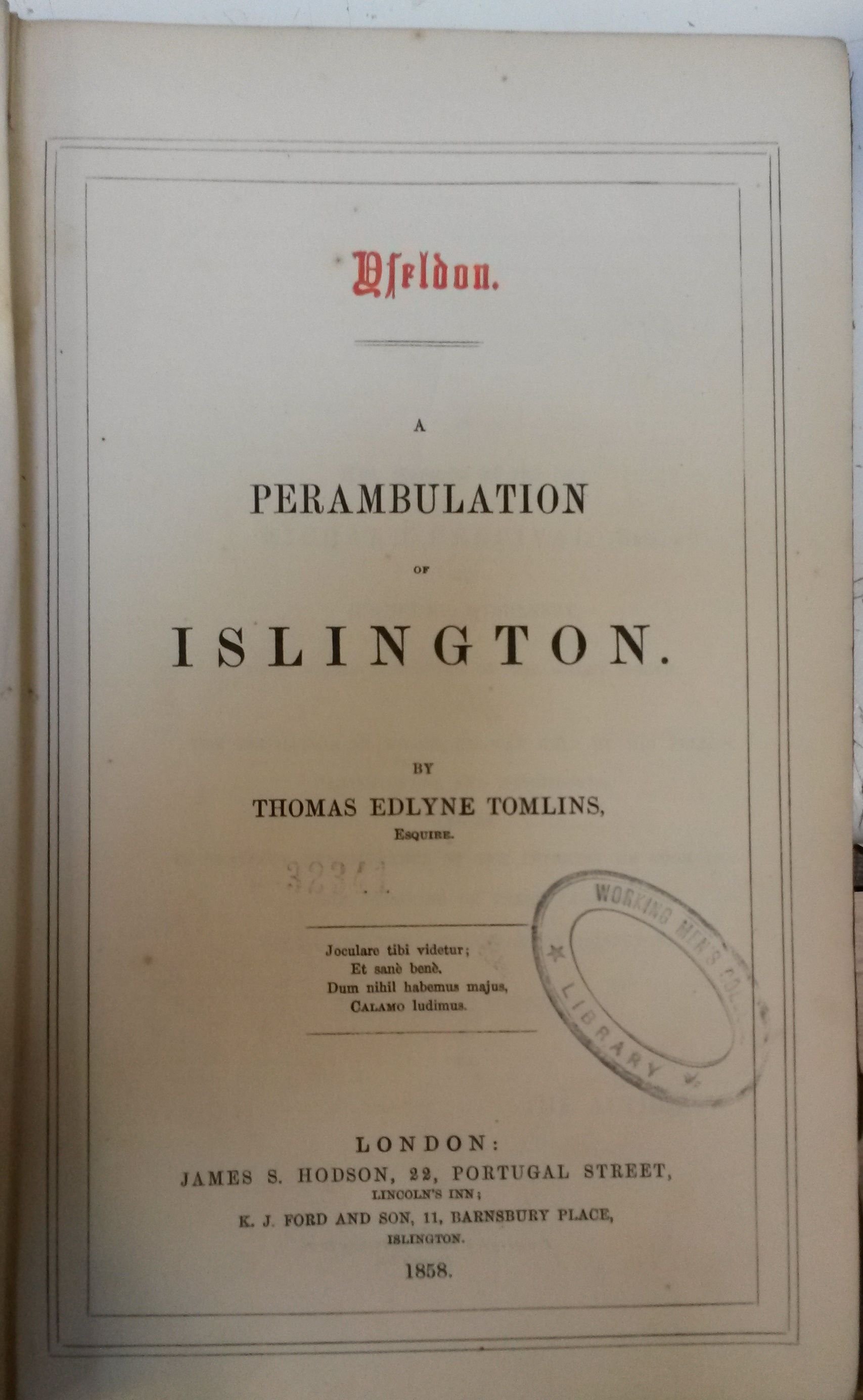Image for Yseldon. A perambulation of Islington.