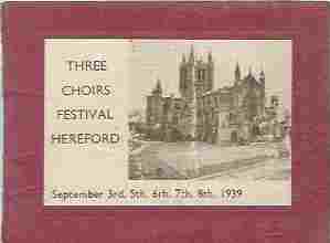 Image for Three Choirs Festival Hereford : September 3rd, 5th, 6th, 7th, 8th, 1939 Booklet