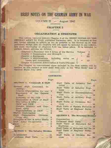 Image for Brief Notes on the German Army in War : Volume II - August 1942