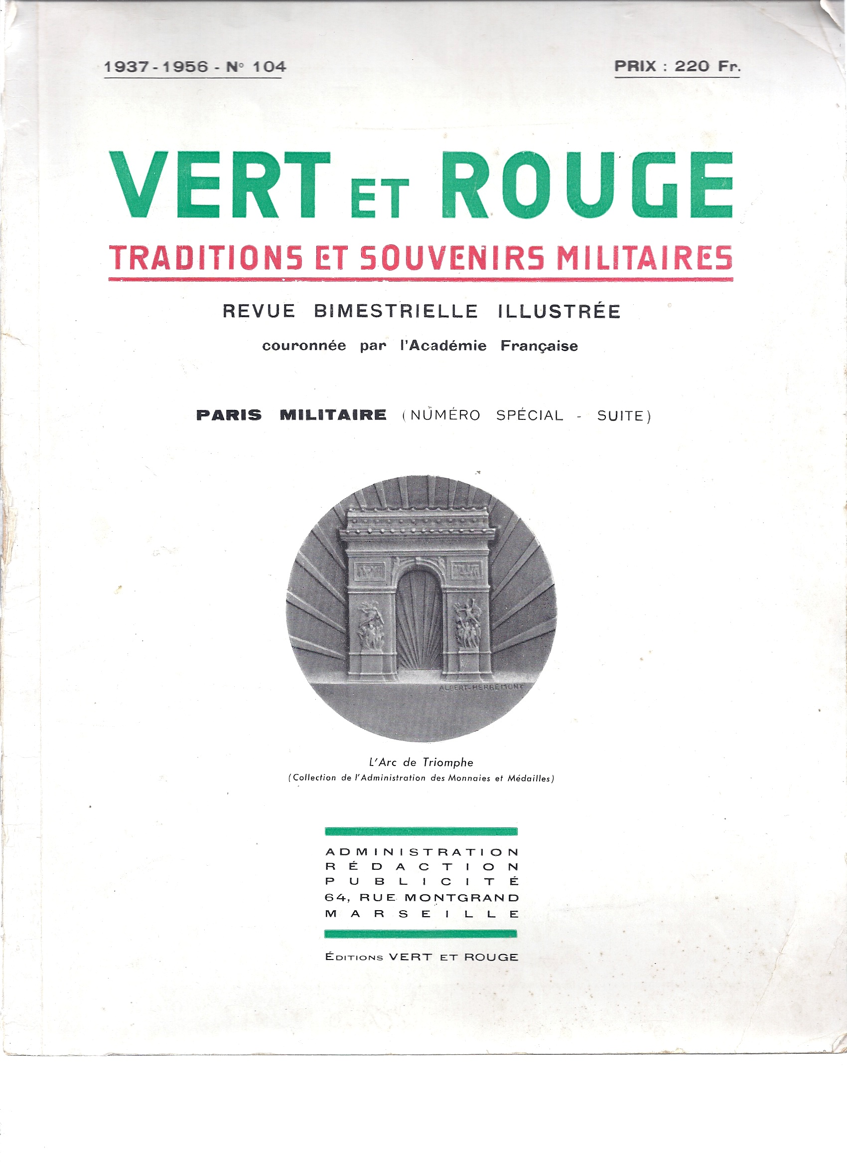 VERT ET ROUGE. TRADITIONS ET SOUVENIRS MILITAIRES 1937-1959 N 104 Image for VERT ET ROUGE. TRADITIONS ET SOUVENIRS MILITAIRES 1937-1959 N 104